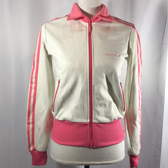 pink and white adidas track jacket